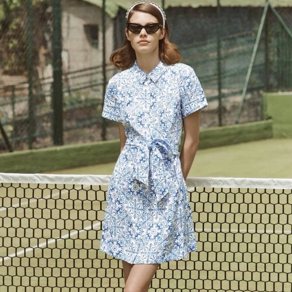 Hill House Dresses & Skirts - NEW Hill House Home - Laura Shirt Dress - Blue Mosaic Short Sleeve Belted - Sz S
